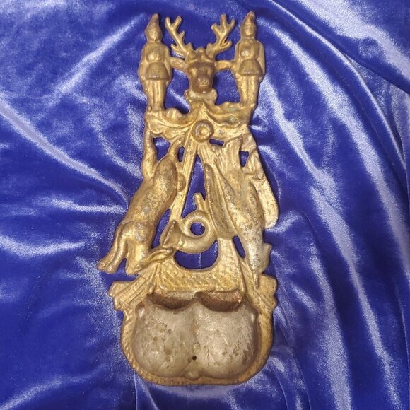 *Antique Vtg English Cast Iron Match Safe Holder Hunting Stag Rabbit Pheasant - Picture 2 of 11
